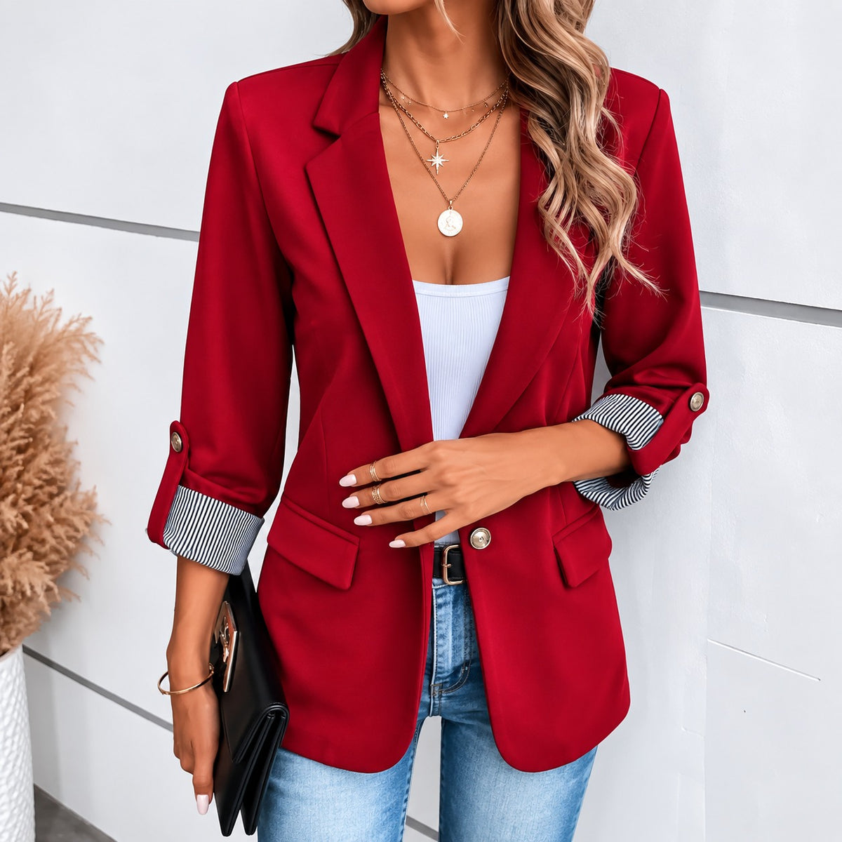 Blazer Paulina™ mit klassischem Revers, Pattentaschen und gestreiften Ärmelaufschlägen