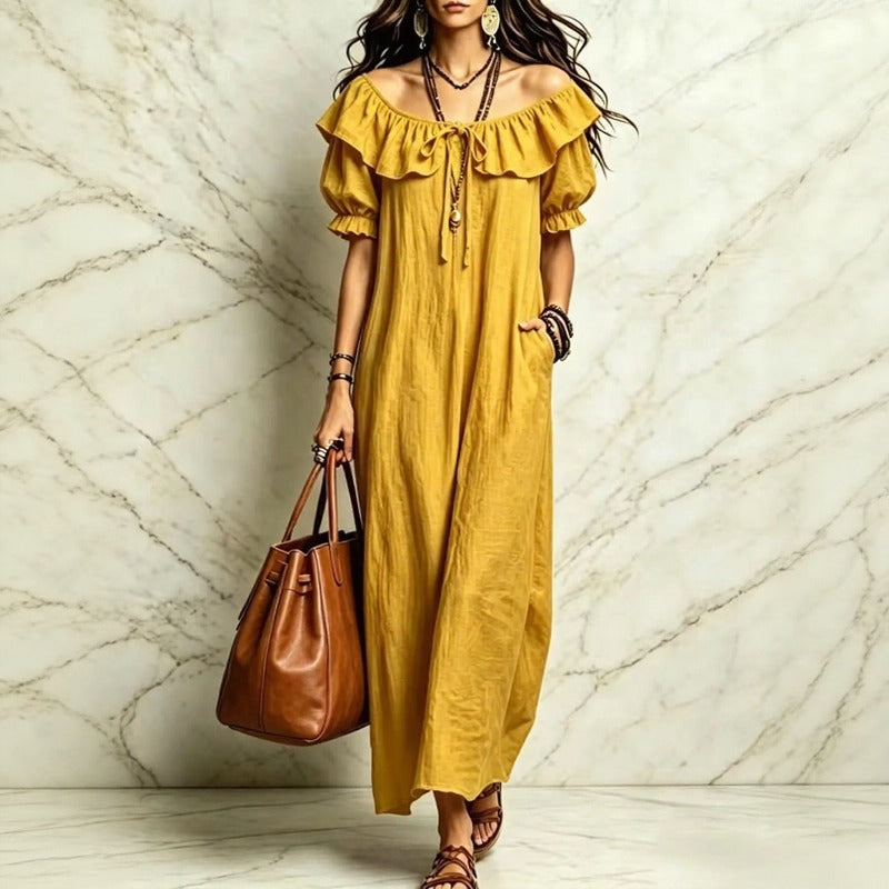 Neroli™ Kleid mit Carmen-Ausschnitt, Charmantem Volant und Lockerem Fall