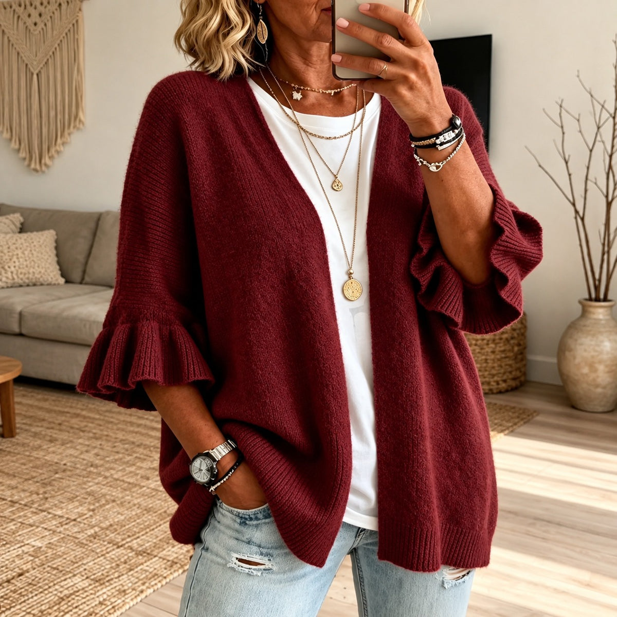Strickjacke Gesine™ mit strukturierter Strickoptik, offener Front und ausgestellten Ärmeln