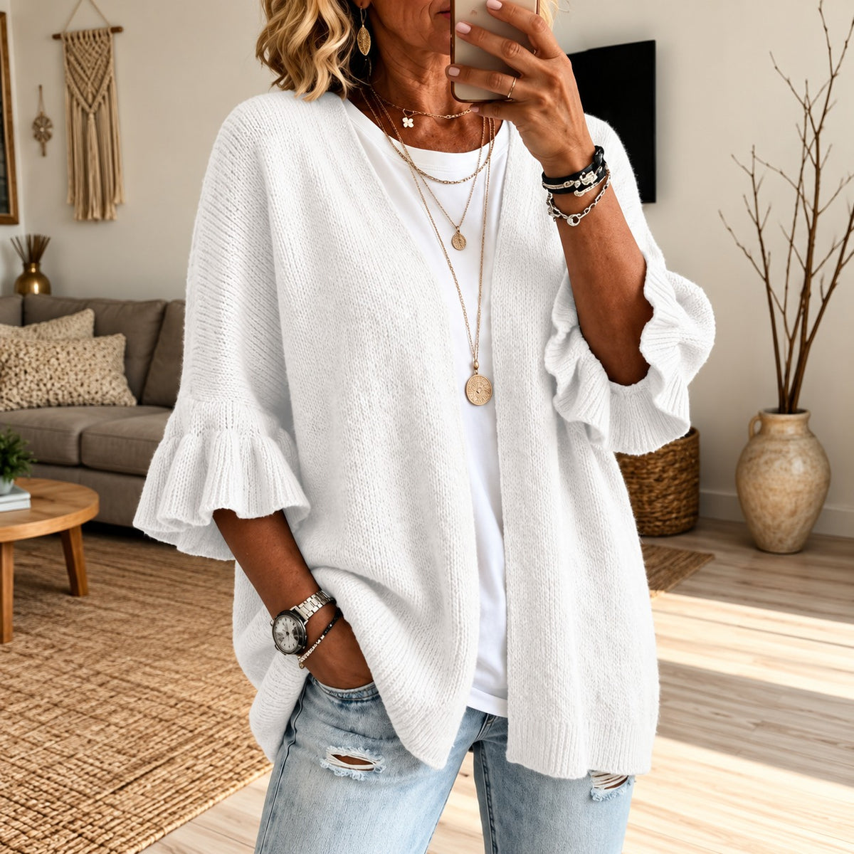 Strickjacke Gesine™ mit strukturierter Strickoptik, offener Front und ausgestellten Ärmeln