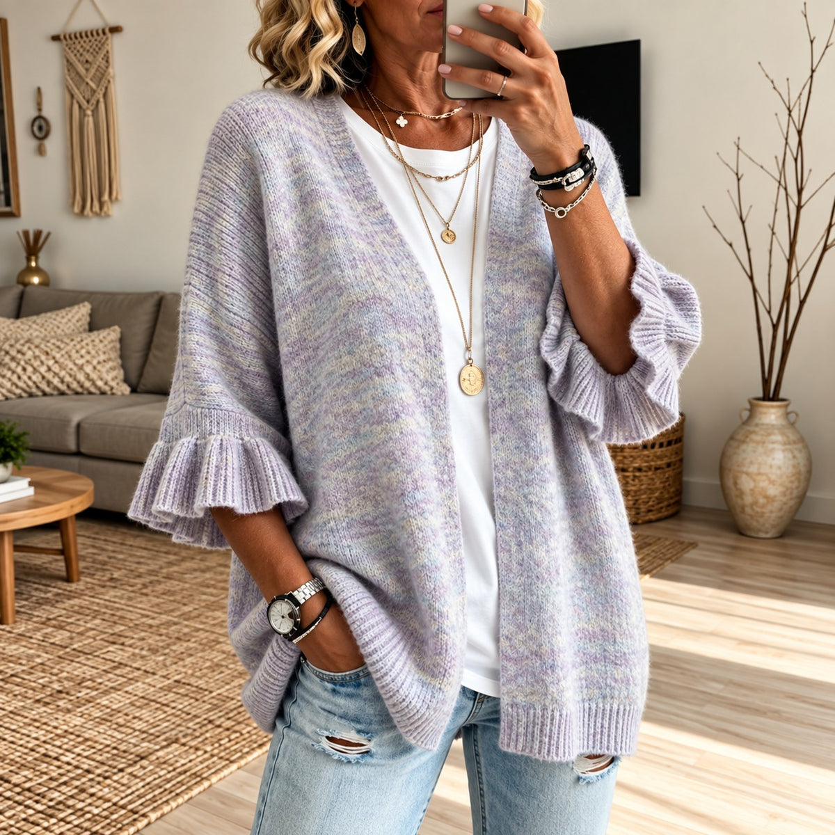 Strickjacke Gesine™ mit strukturierter Strickoptik, offener Front und ausgestellten Ärmeln
