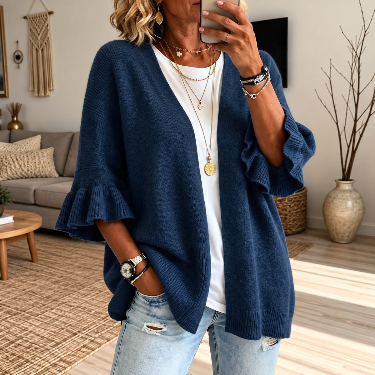 Strickjacke Gesine™ mit strukturierter Strickoptik, offener Front und ausgestellten Ärmeln