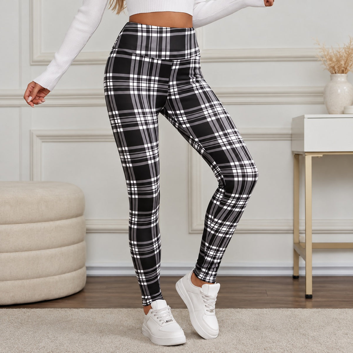Leggings Marbach™ mit Karomuster, hohem Bund und weichem Futter