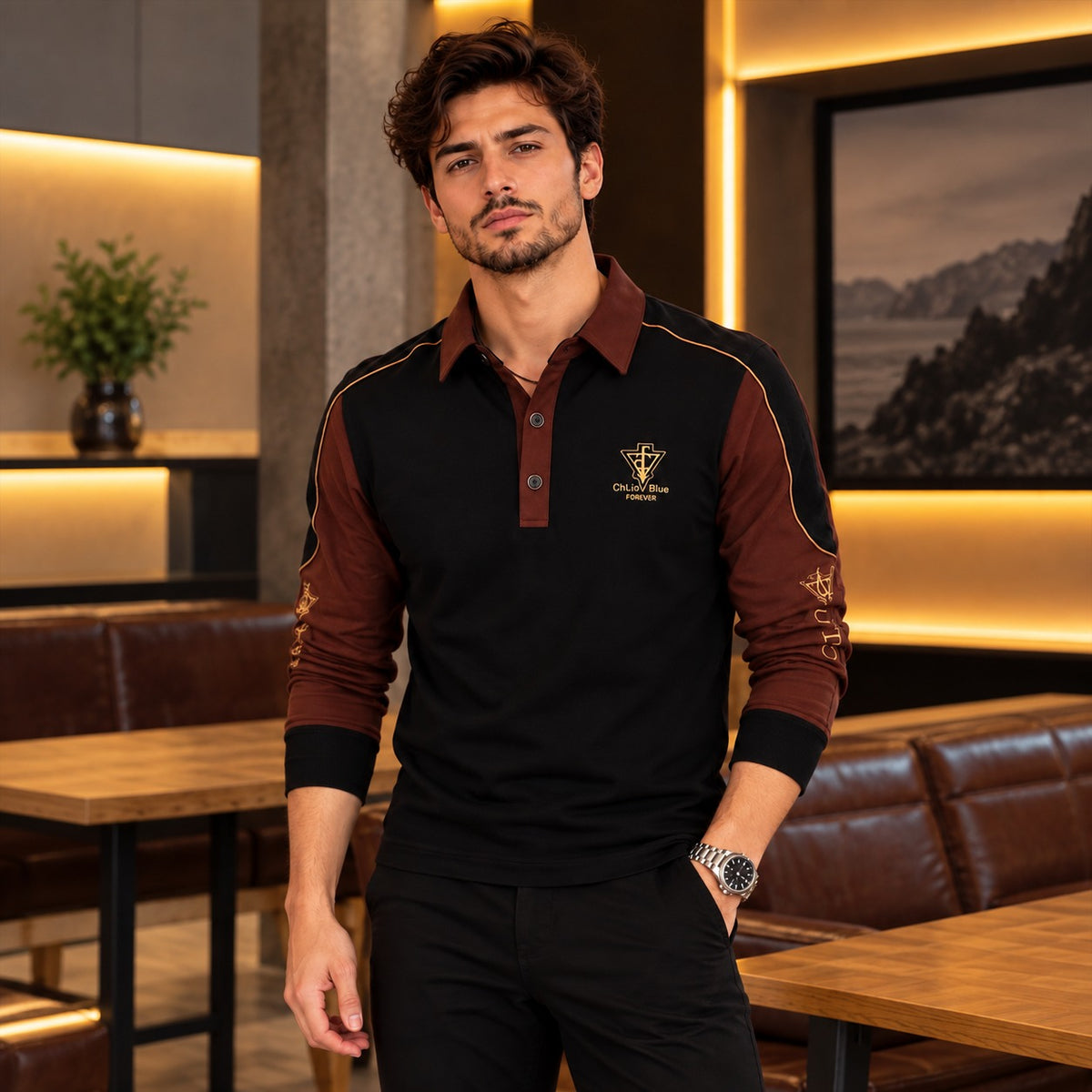 Poloshirt Wolfram™ mit Kontrasteinsätzen, Paspeln und Stickdetails