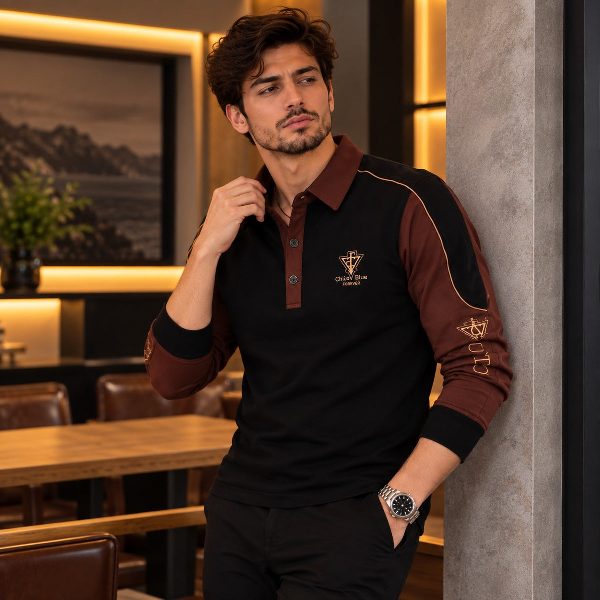 Poloshirt Wolfram™ mit Kontrasteinsätzen, Paspeln und Stickdetails