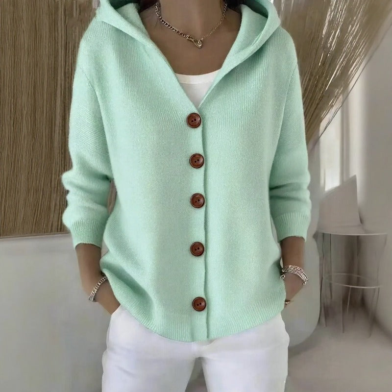 Caterina™ Strickjacke aus Strukturiertem Strick mit Eleganten Knöpfen und Gemütlicher Kapuze