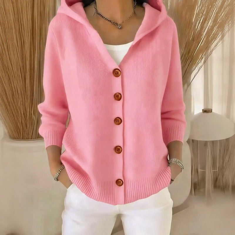 Caterina™ Strickjacke aus Strukturiertem Strick mit Eleganten Knöpfen und Gemütlicher Kapuze