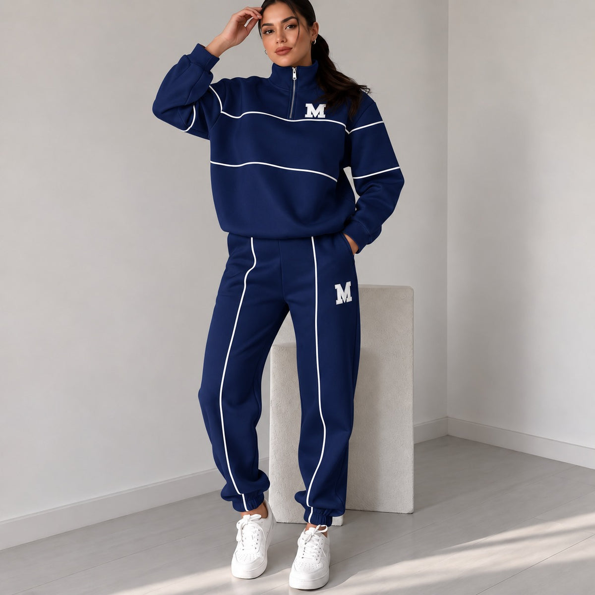 Mishana™ Damen-Set mit College-Sweatshirt mit Stehkragen und Jogginghose mit elastischem Bund