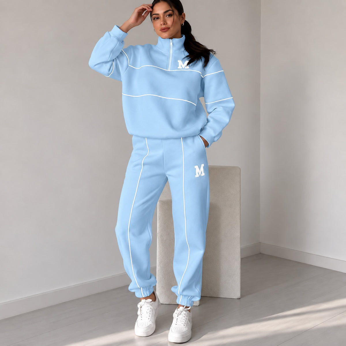 Mishana™ Damen-Set mit College-Sweatshirt mit Stehkragen und Jogginghose mit elastischem Bund