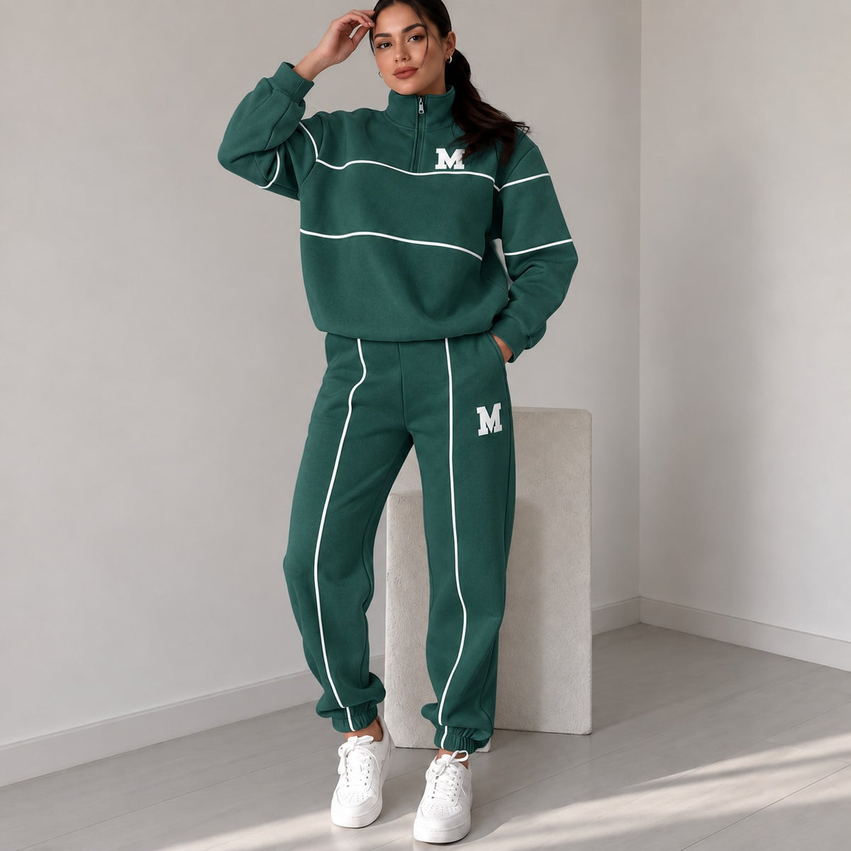 Mishana™ Damen-Set mit College-Sweatshirt mit Stehkragen und Jogginghose mit elastischem Bund