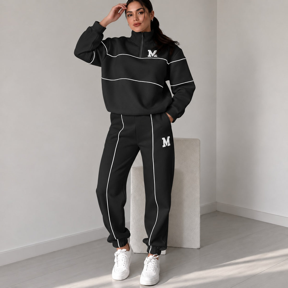 Mishana™ Damen-Set mit College-Sweatshirt mit Stehkragen und Jogginghose mit elastischem Bund