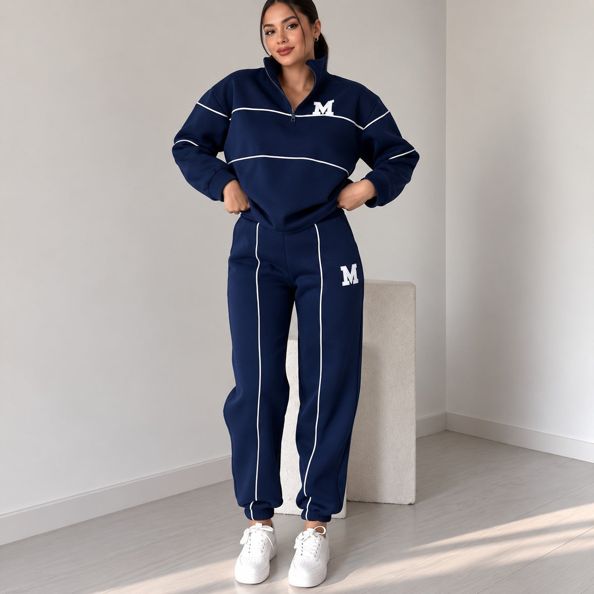 Mishana™ Damen-Set mit College-Sweatshirt mit Stehkragen und Jogginghose mit elastischem Bund