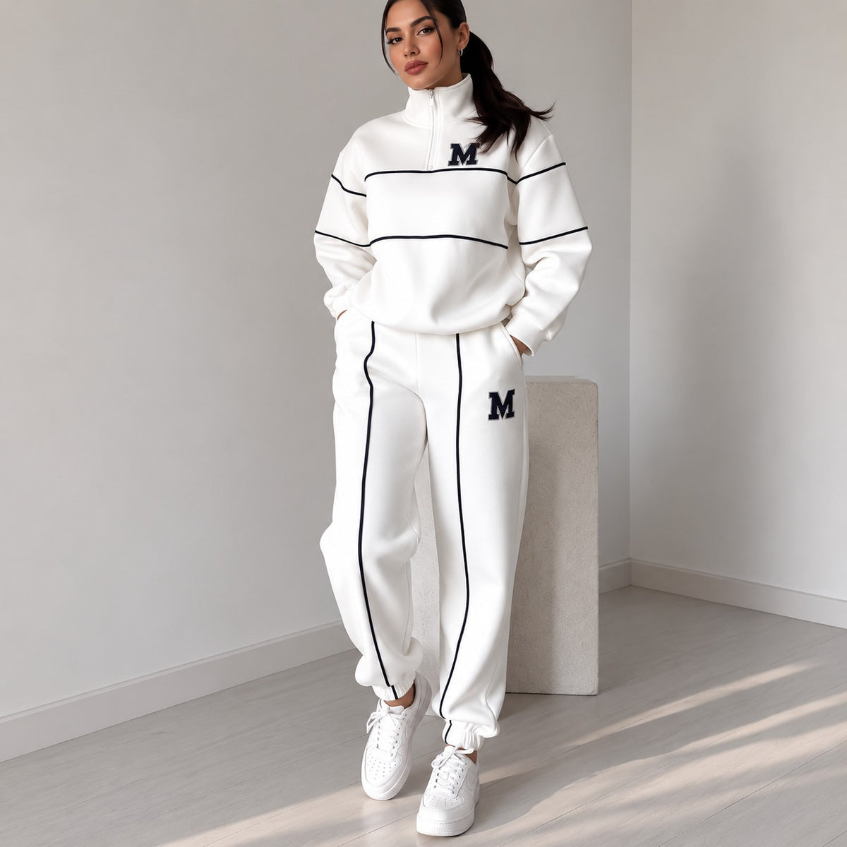 Mishana™ Damen-Set mit College-Sweatshirt mit Stehkragen und Jogginghose mit elastischem Bund
