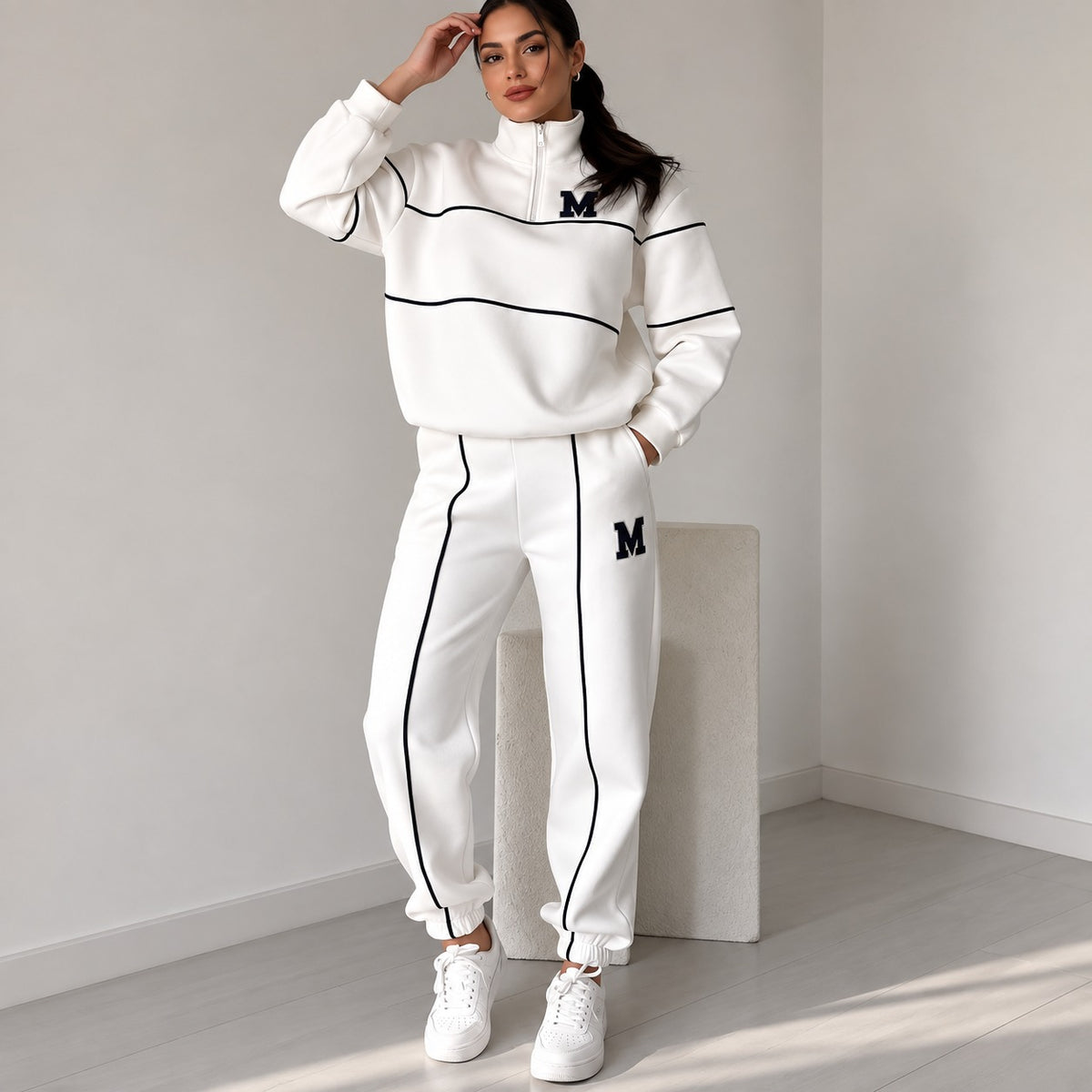 Mishana™ Damen-Set mit College-Sweatshirt mit Stehkragen und Jogginghose mit elastischem Bund