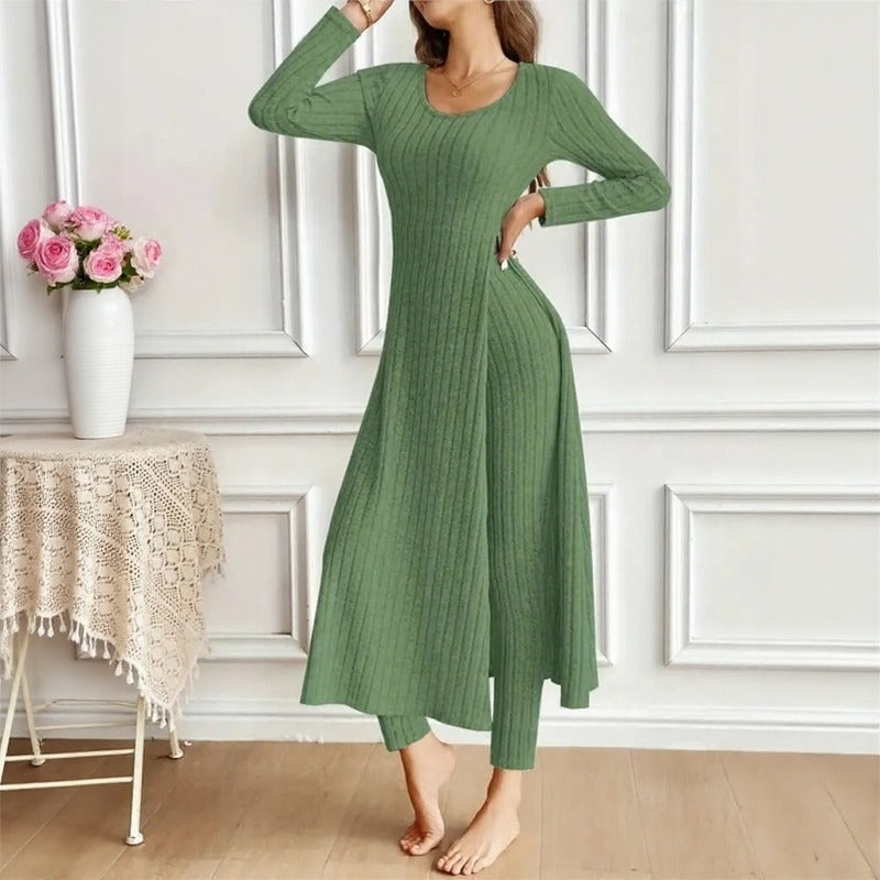 Hera™ Zweiteiler mit langem Oberteil in Lagenoptik, Seitenschlitz und High-Waist-Hose