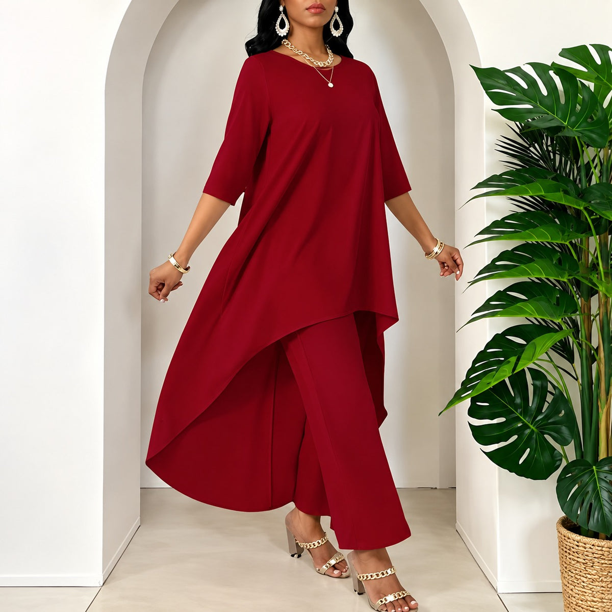 Set Elin™ mit langem Oberteil mit Zipfelsaum und weiter Hose