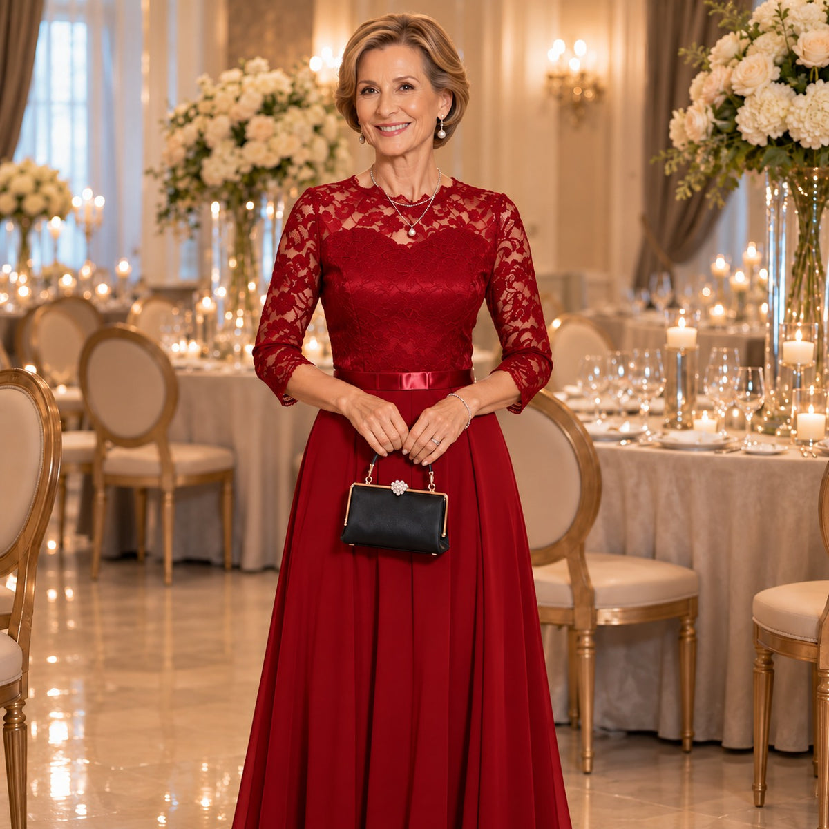 Amelie™ Kleid mit floraler Spitze und 3/4-Ärmeln