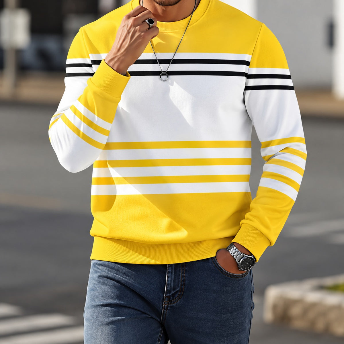 Sweatshirt Aldemar™ mit Kontraststreifen, Rundhalsausschnitt und Gerippten Bündchen