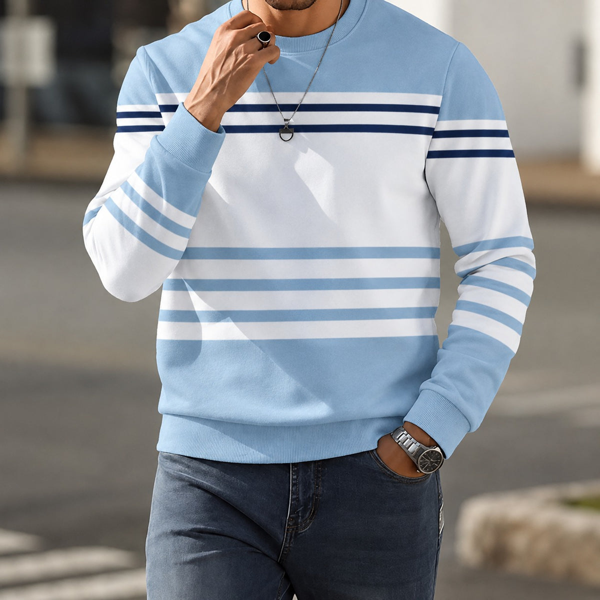 Sweatshirt Aldemar™ mit Kontraststreifen, Rundhalsausschnitt und Gerippten Bündchen