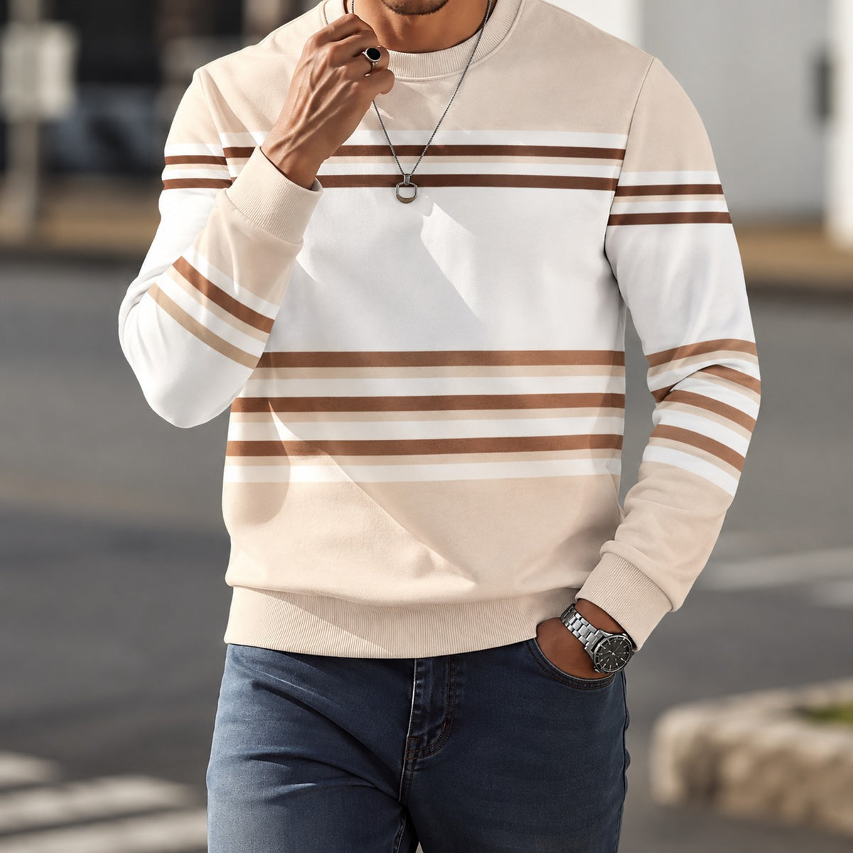 Sweatshirt Aldemar™ mit Kontraststreifen, Rundhalsausschnitt und Gerippten Bündchen