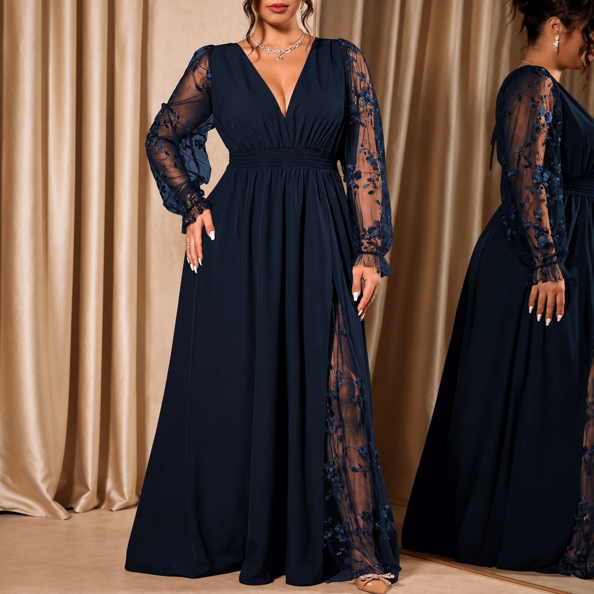Kleid Florentine™ in A-Linie mit floralem Tüllschlitz und transparenten Ärmeln