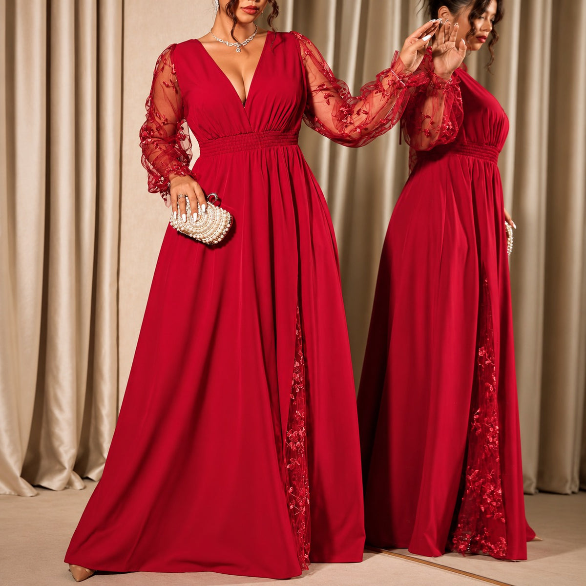 Kleid Florentine™ in A-Linie mit floralem Tüllschlitz und transparenten Ärmeln