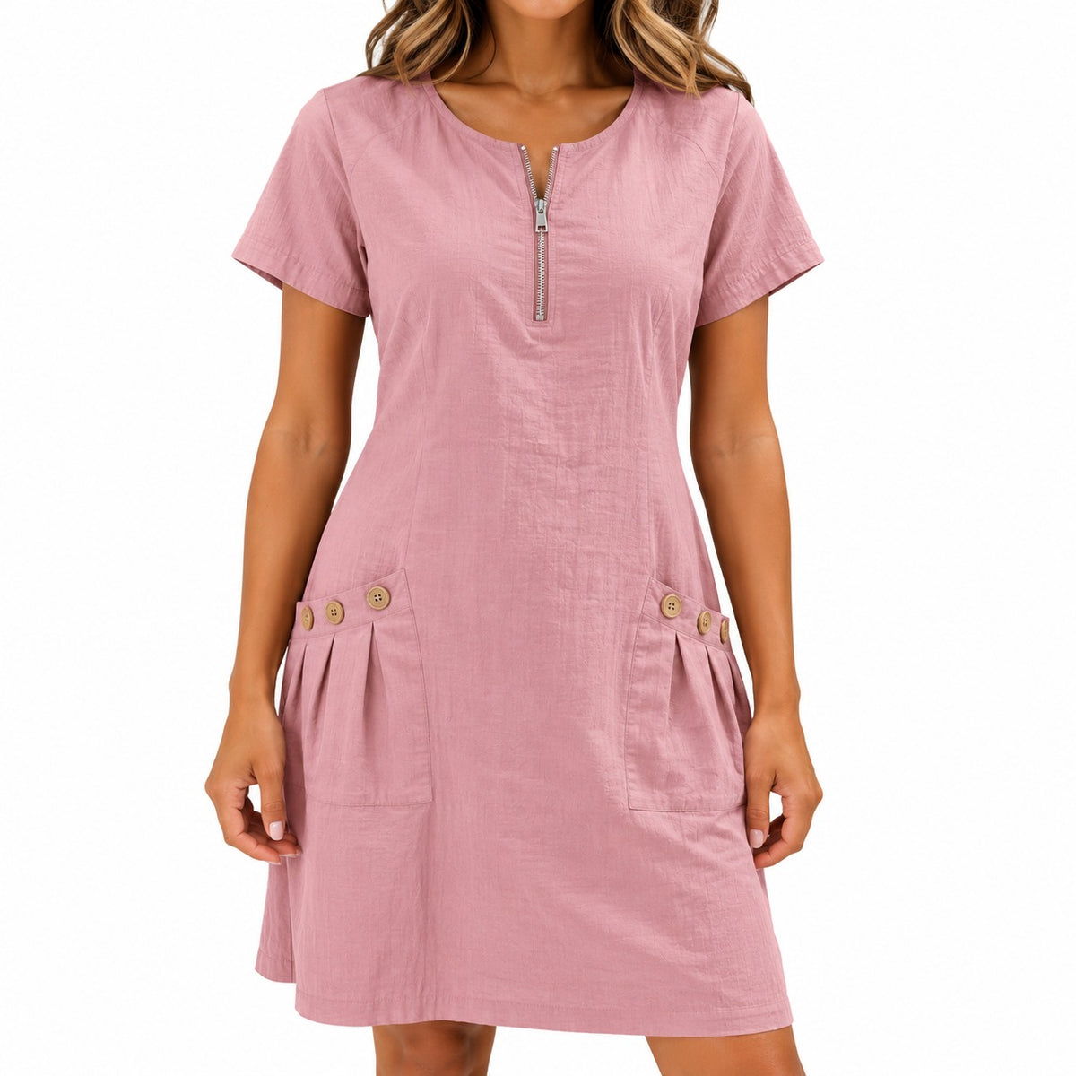 Kleid Jolina™ mit Reißverschluss am Ausschnitt und Taschen mit Knöpfen
