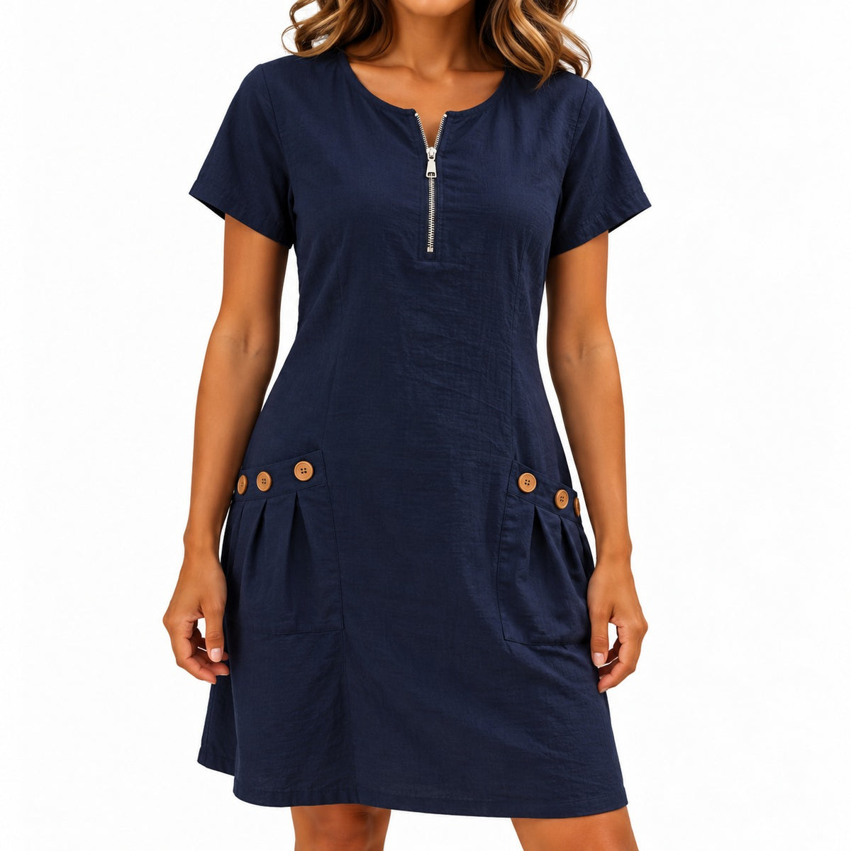 Kleid Jolina™ mit Reißverschluss am Ausschnitt und Taschen mit Knöpfen