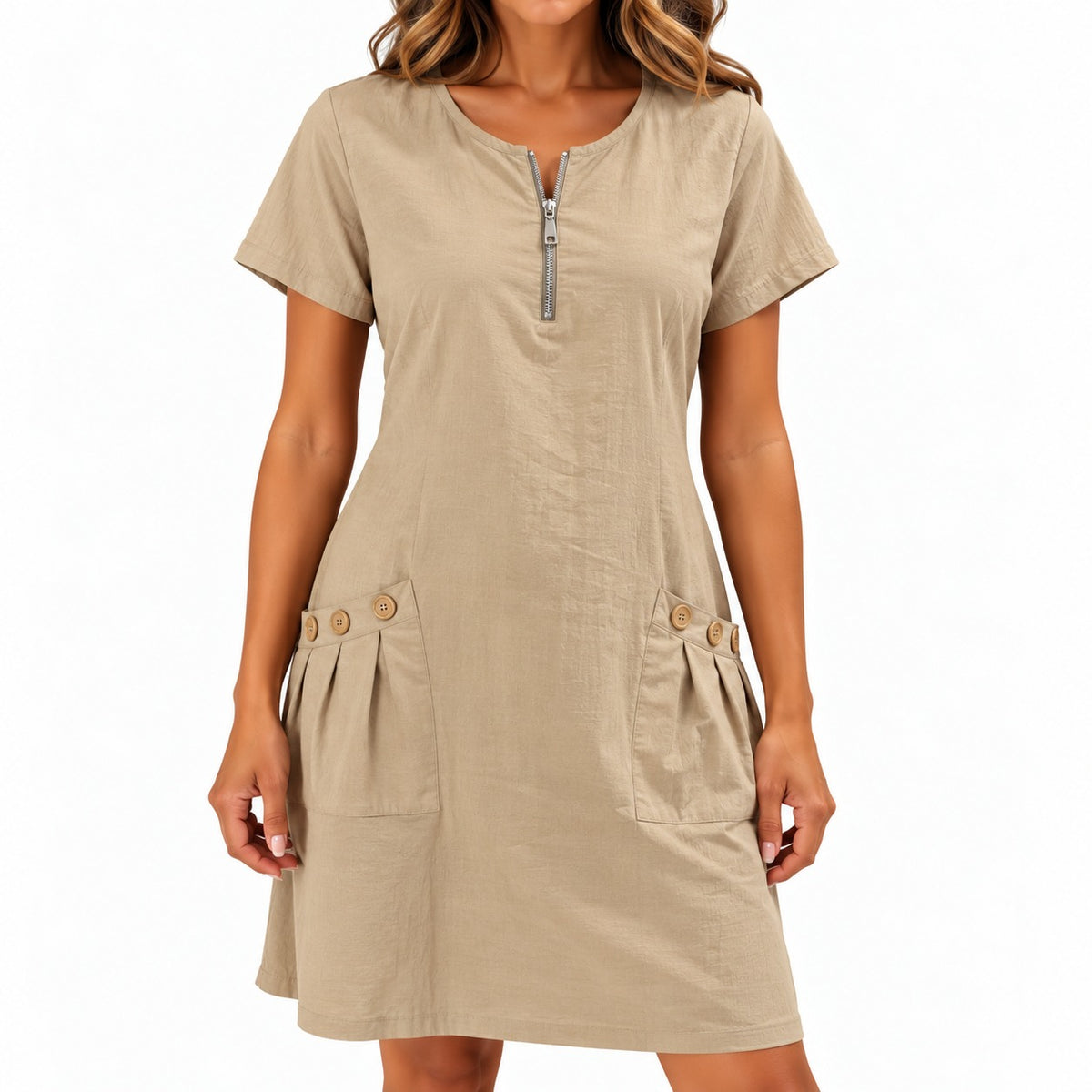 Kleid Jolina™ mit Reißverschluss am Ausschnitt und Taschen mit Knöpfen
