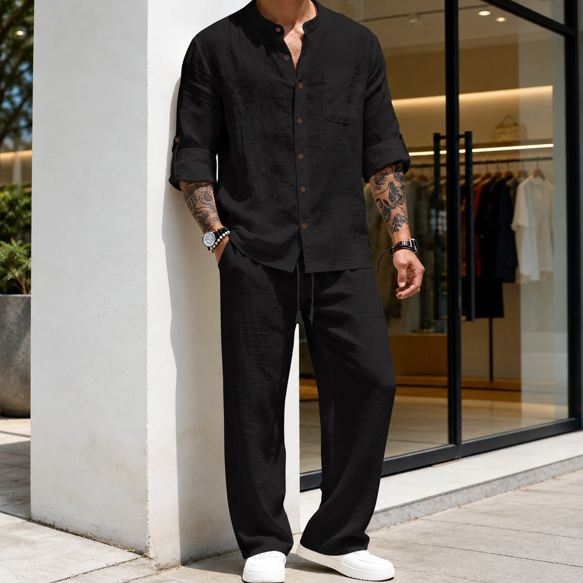 Set Niklas™ mit Hemd mit durchgehender Knopfleiste und Hose mit Kordelzug