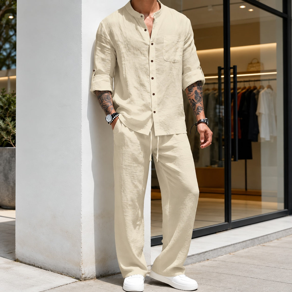 Set Niklas™ mit Hemd mit durchgehender Knopfleiste und Hose mit Kordelzug