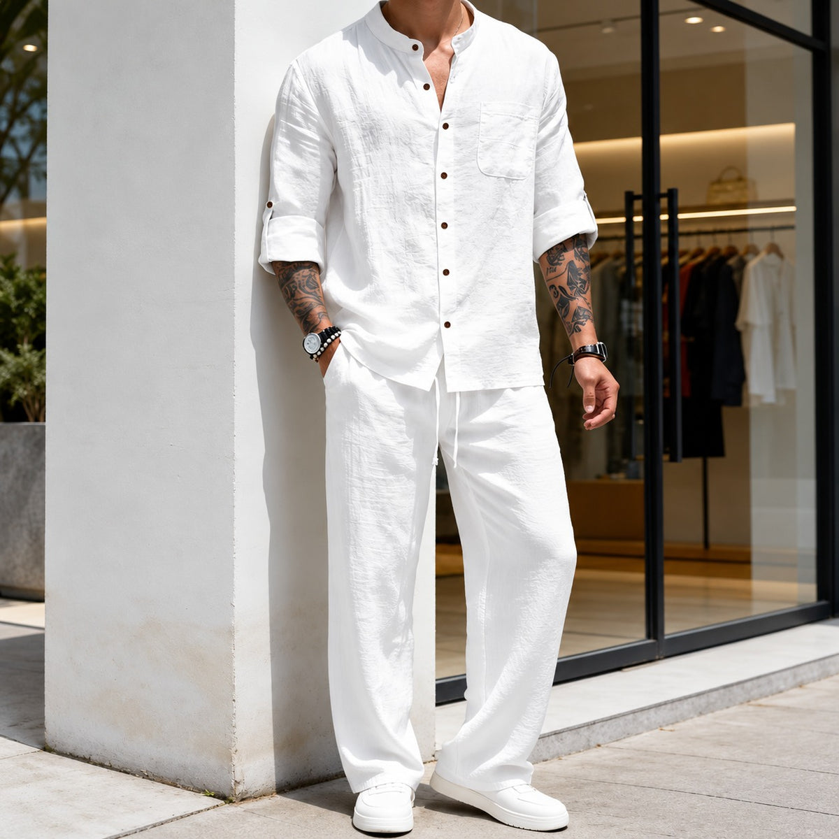 Set Niklas™ mit Hemd mit durchgehender Knopfleiste und Hose mit Kordelzug