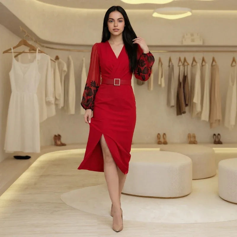 Souverän™ Kleid mit überkreuztem Ausschnitt und Exklusivem Gürtel als Geschenk!