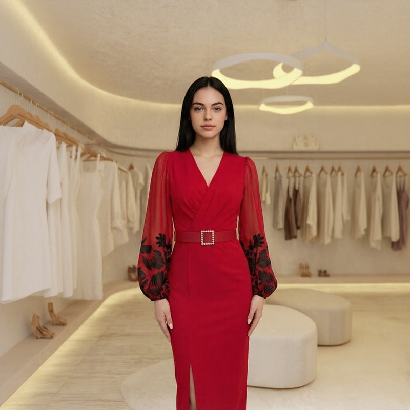 Souverän™ Kleid mit überkreuztem Ausschnitt und Exklusivem Gürtel als Geschenk!