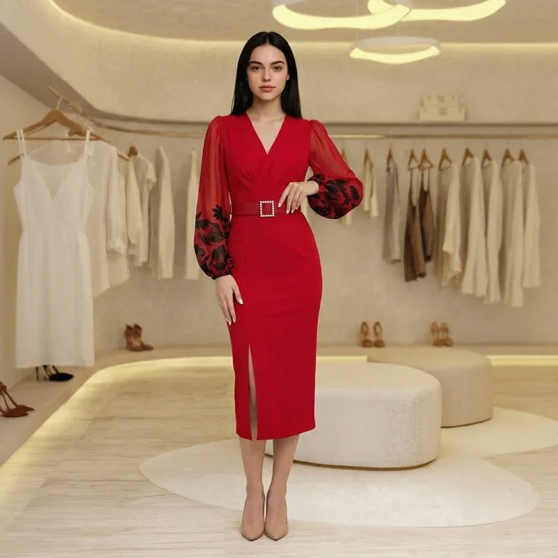 Souverän™ Kleid mit überkreuztem Ausschnitt und Exklusivem Gürtel als Geschenk!
