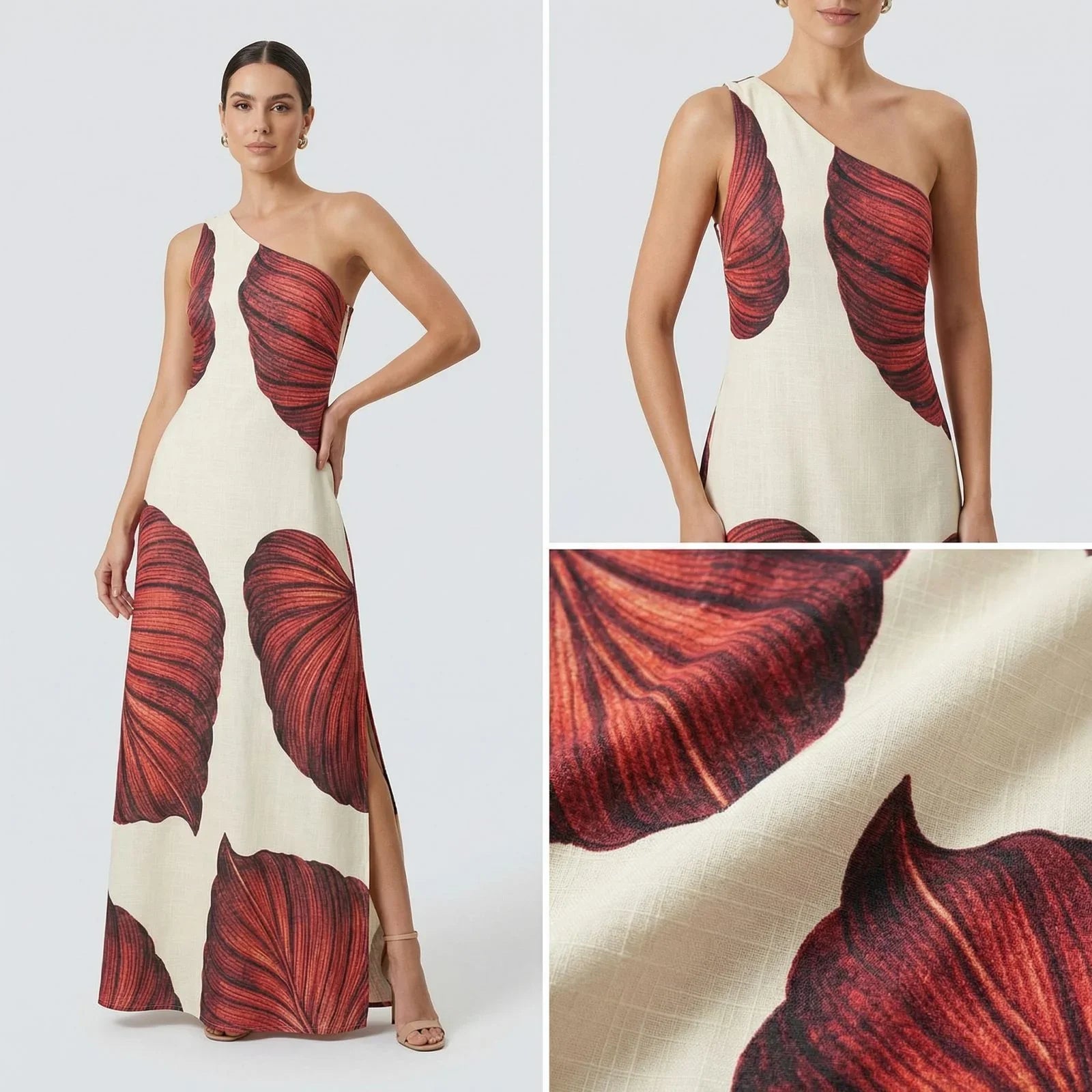 Yara™ Maxikleid aus strukturierter Viskose mit seitlichem Schlitz und asymmetrischem Ausschnitt