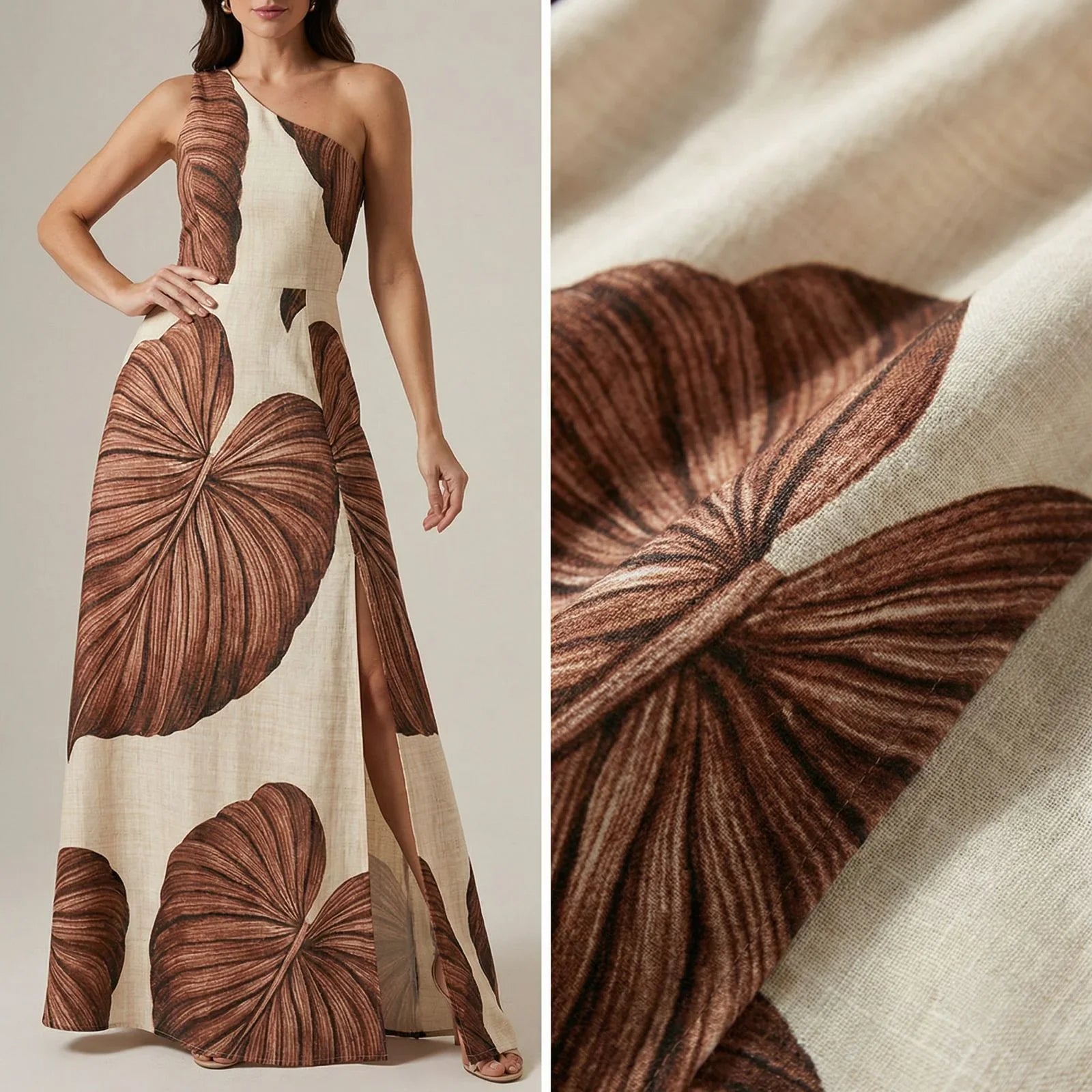 Yara™ Maxikleid aus strukturierter Viskose mit seitlichem Schlitz und asymmetrischem Ausschnitt