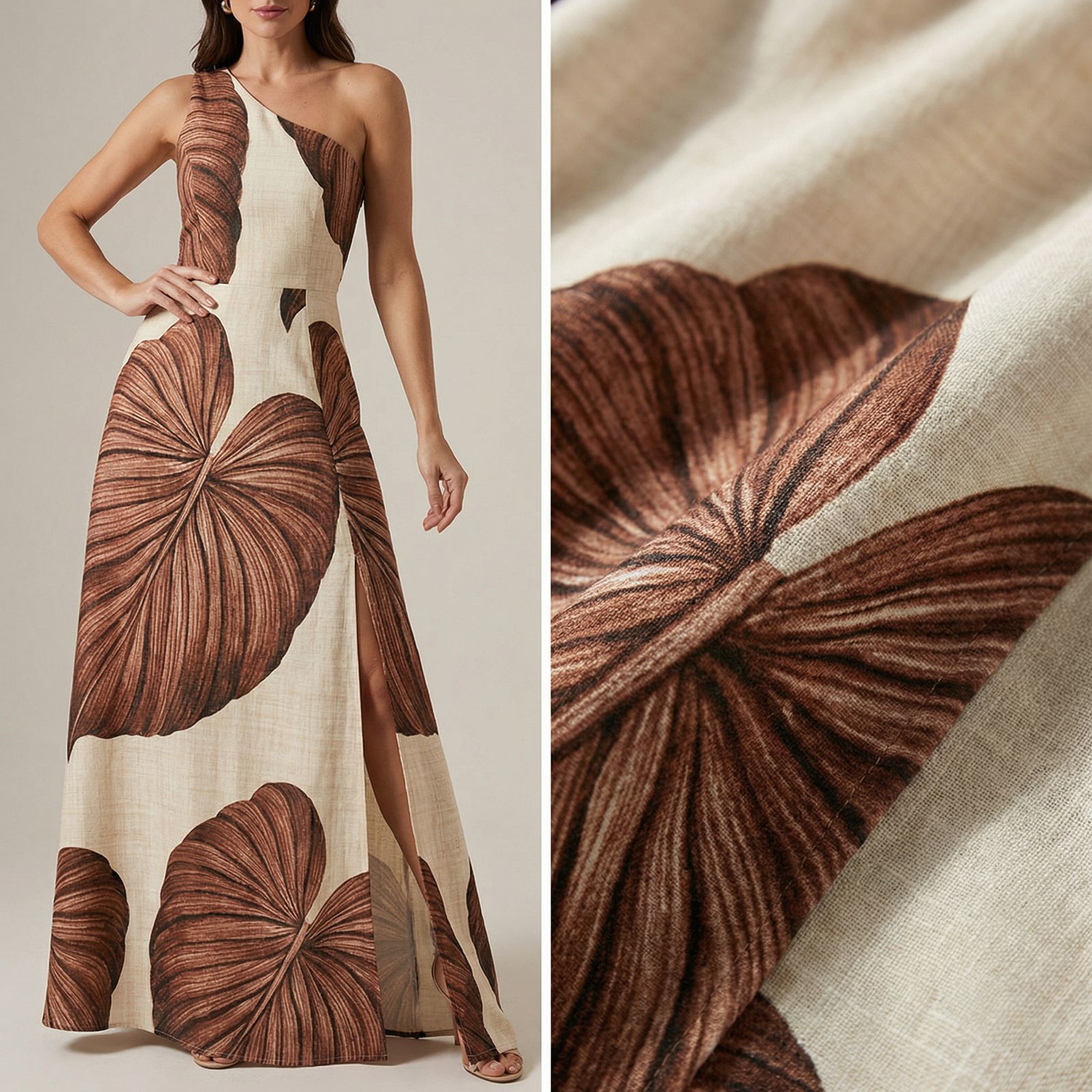 Yara™ Maxikleid aus strukturierter Viskose mit seitlichem Schlitz und asymmetrischem Ausschnitt
