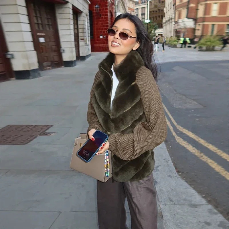 Sablê™-Jacke mit Samtdetails und Strickärmeln