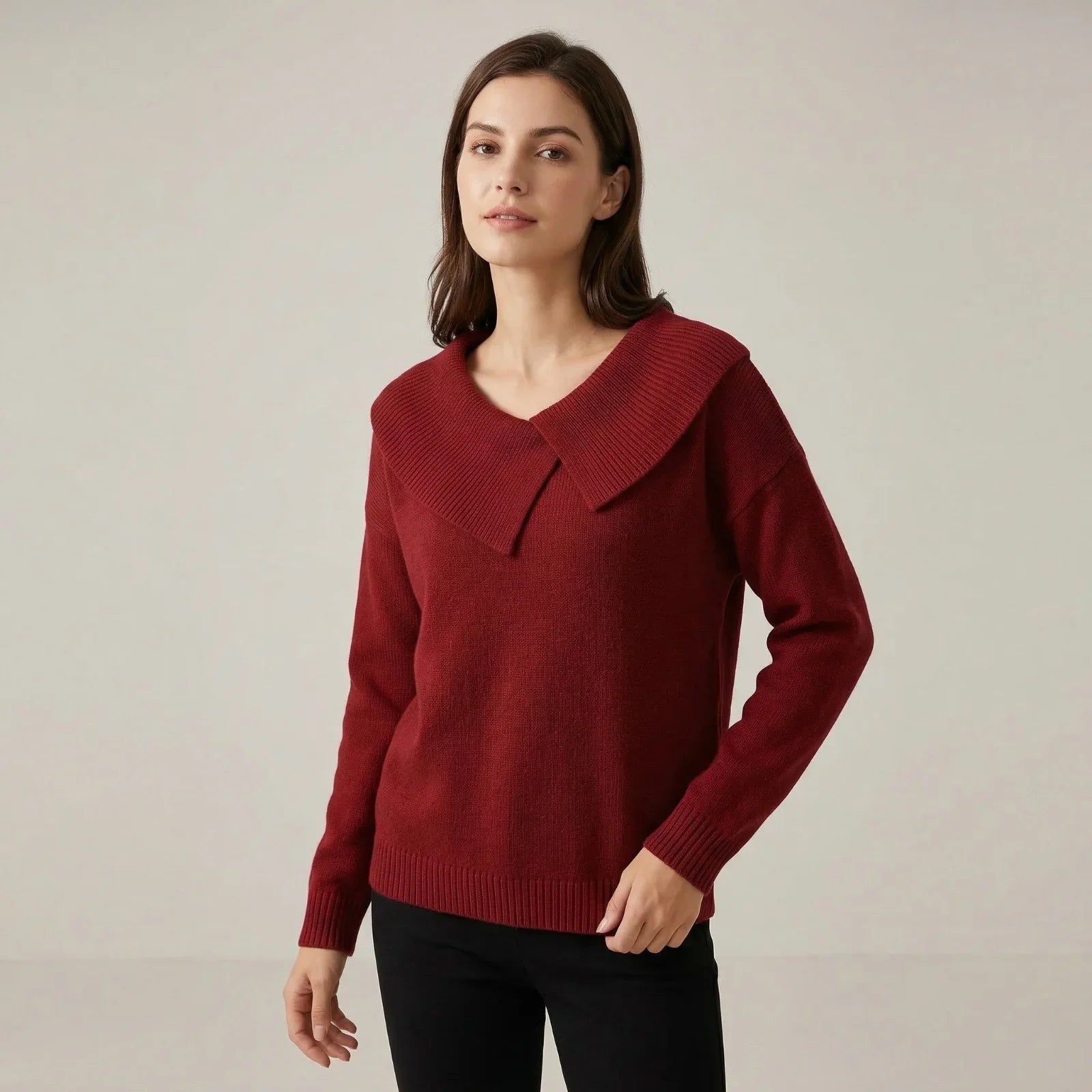 Noelle™ Pullover aus strukturiertem Strick mit stilisiertem Kragen