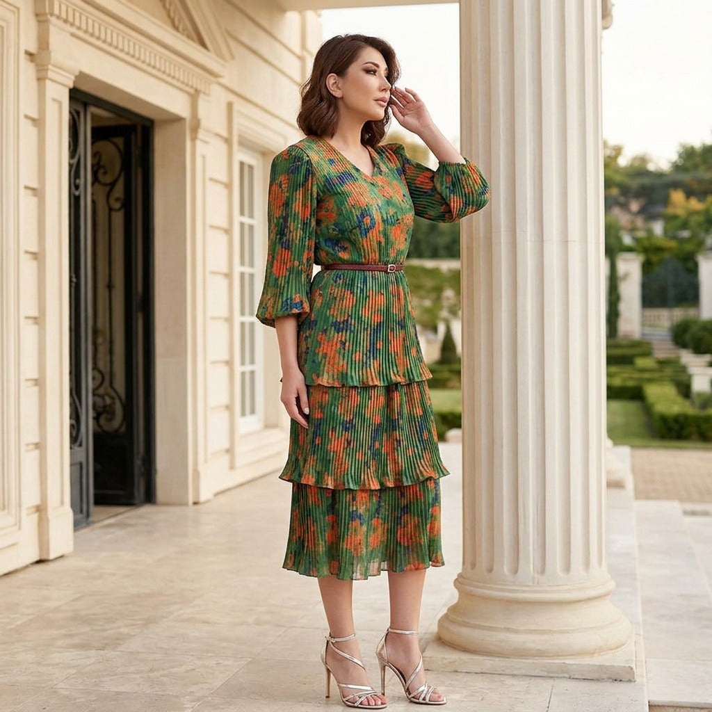 Lunaria™ Kleid mit Lagen-Design + feinem Gürtel geschenkt