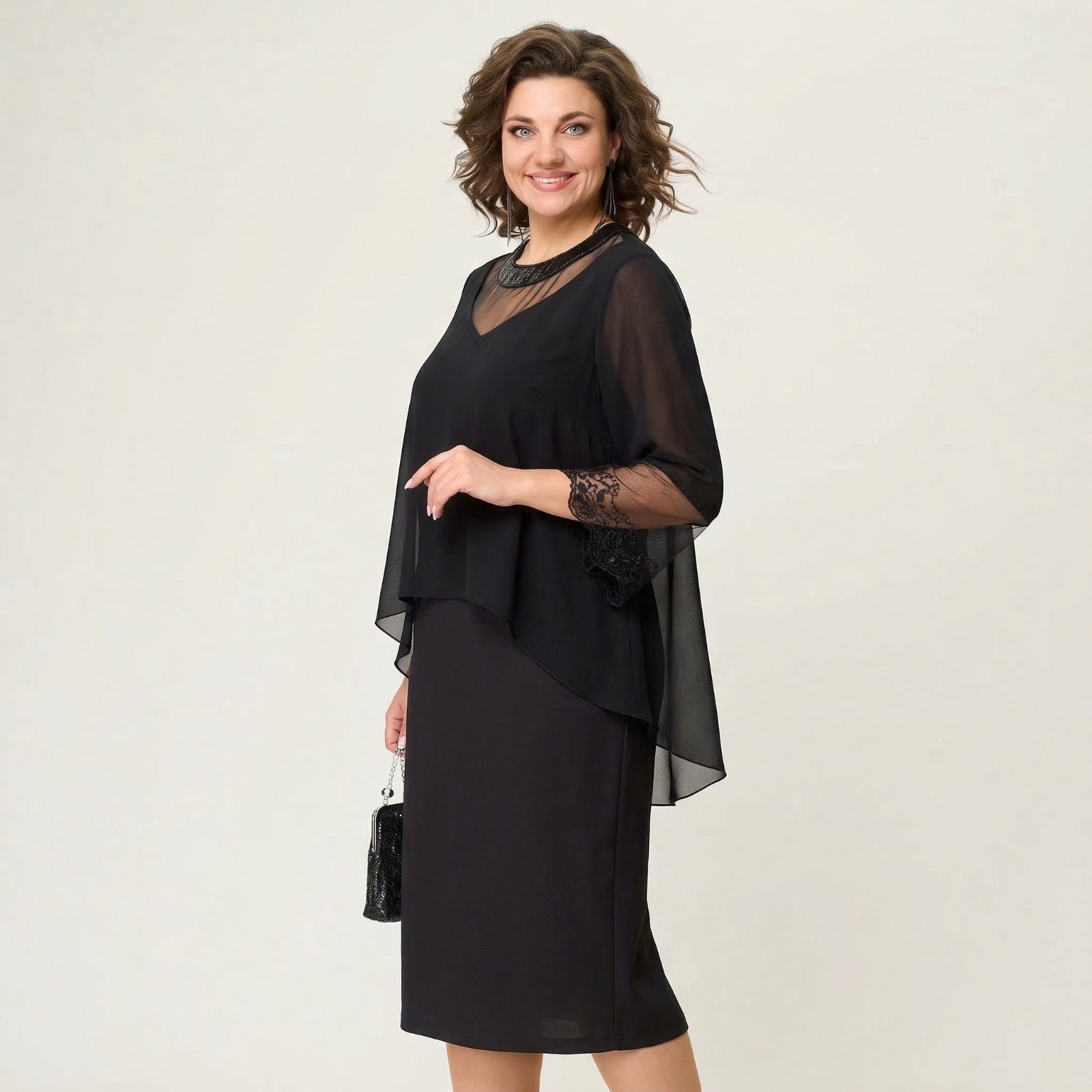 Elise™ Kleid mit Überwurf und transparenten Ärmeln