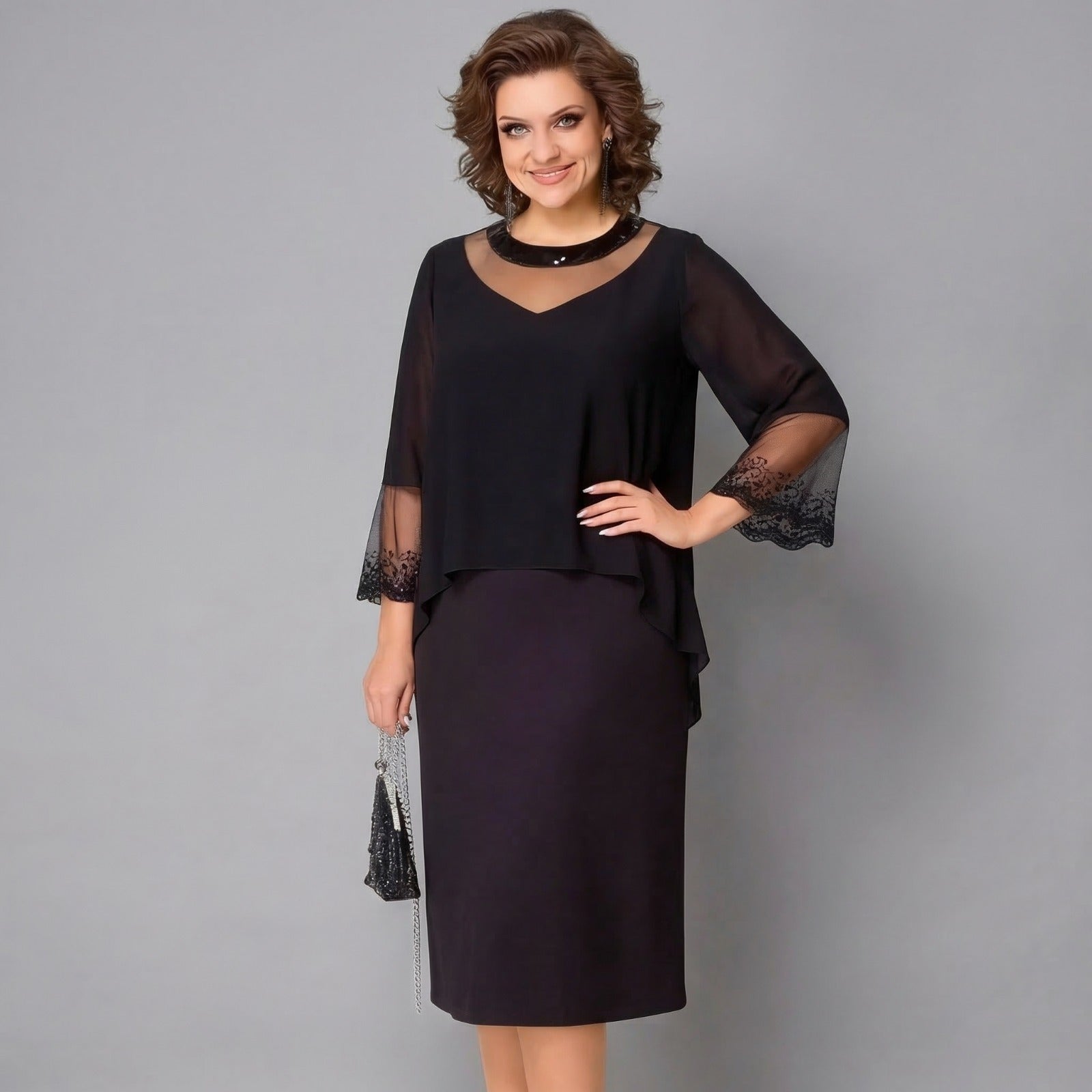 Elise™ Kleid mit Überwurf und transparenten Ärmeln