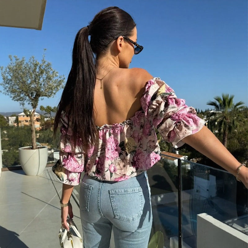 Florenze™ Bluse mit schulterfreiem Design und eleganter Blumenoptik