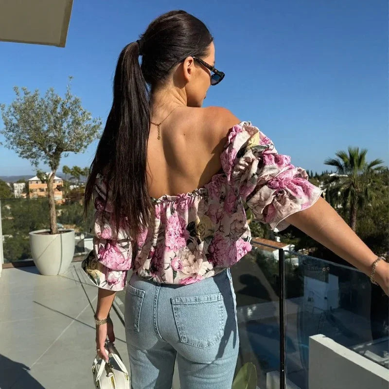 Florenze™ Bluse mit schulterfreiem Design und eleganter Blumenoptik