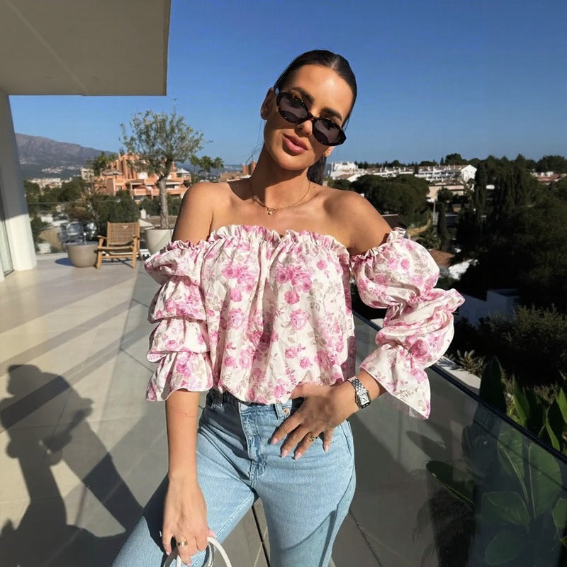 Florenze™ Bluse mit schulterfreiem Design und eleganter Blumenoptik