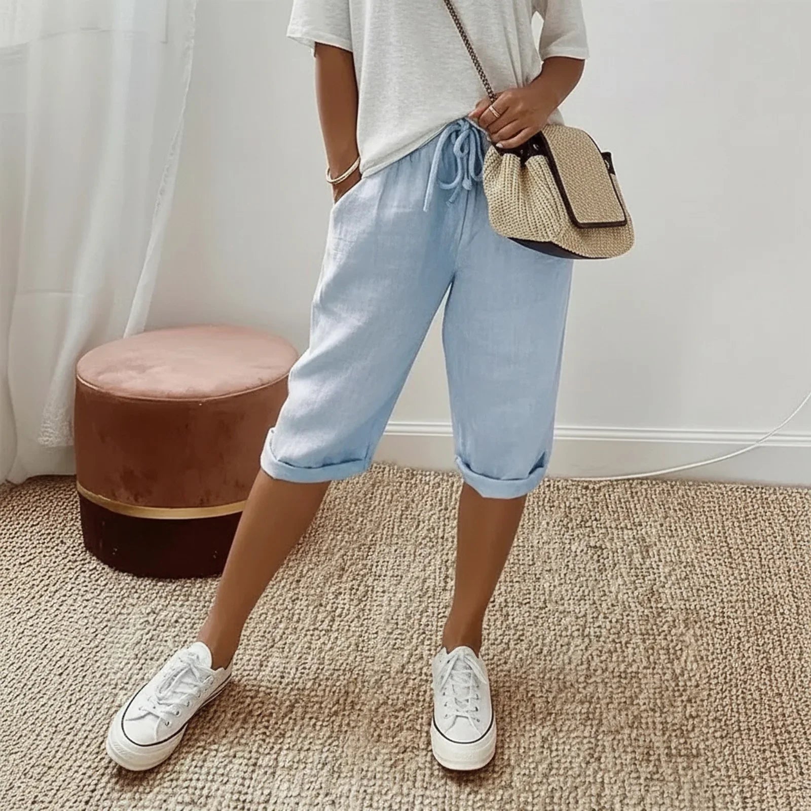 Levana™ Baumwoll-Leinen Shorts mit Verstellbarem Bund