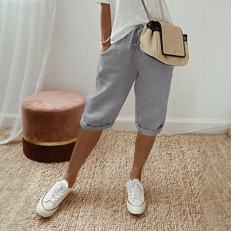 Levana™ Baumwoll-Leinen Shorts mit Verstellbarem Bund