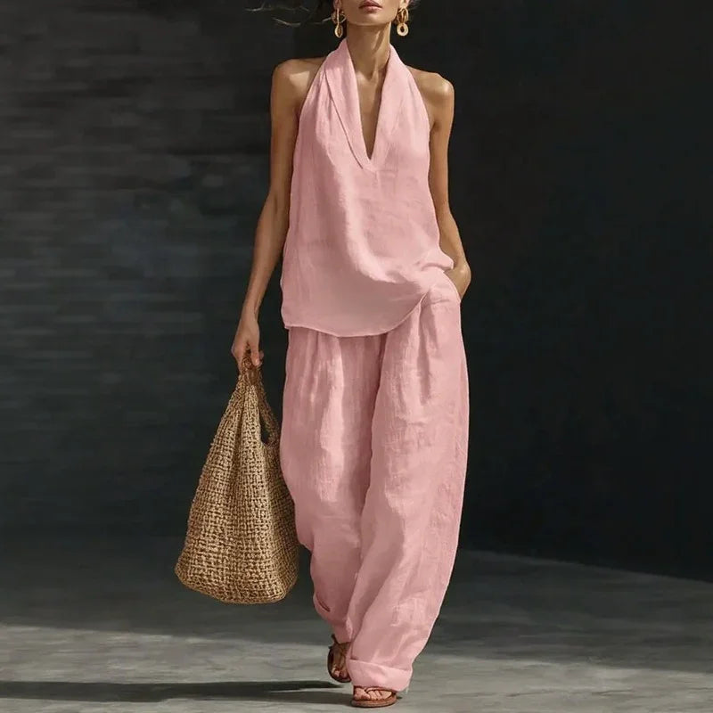 Aurelia™-Set aus Baumwoll-Leinen im Minimalistischen Stil mit Fließender Passform