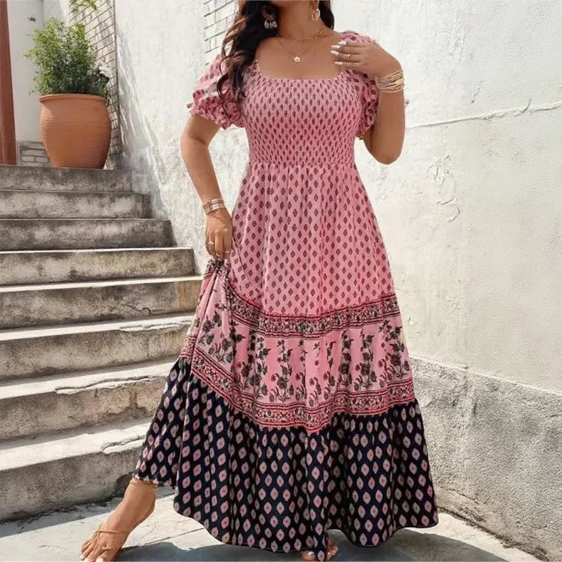 Selaris™ Kleid mit Puffärmeln und Fließender Silhouette